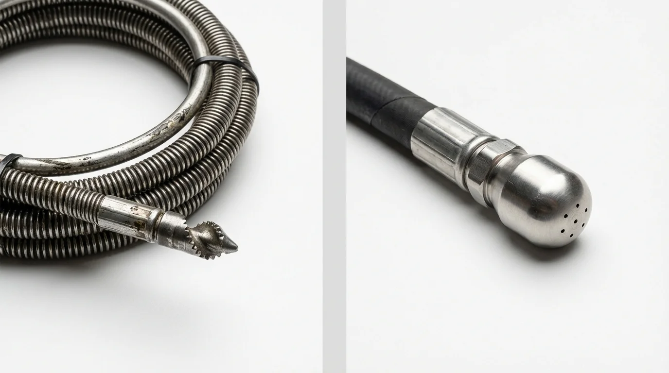 Drain snake cable and hydro jetting nozzle used for drain cleaning in Rowlett, TX