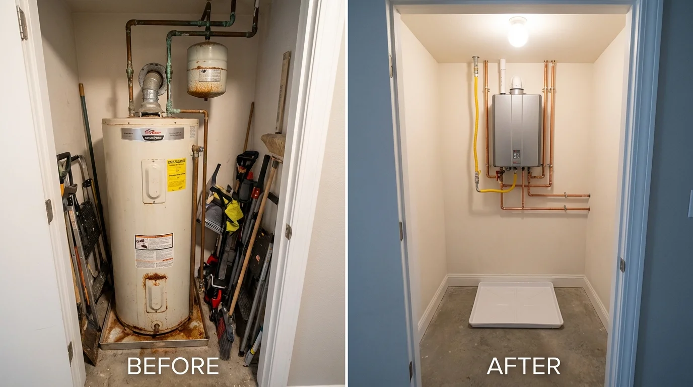 Tank water heater versus wall-mounted tankless unit comparison for Rowlett, TX homeowners