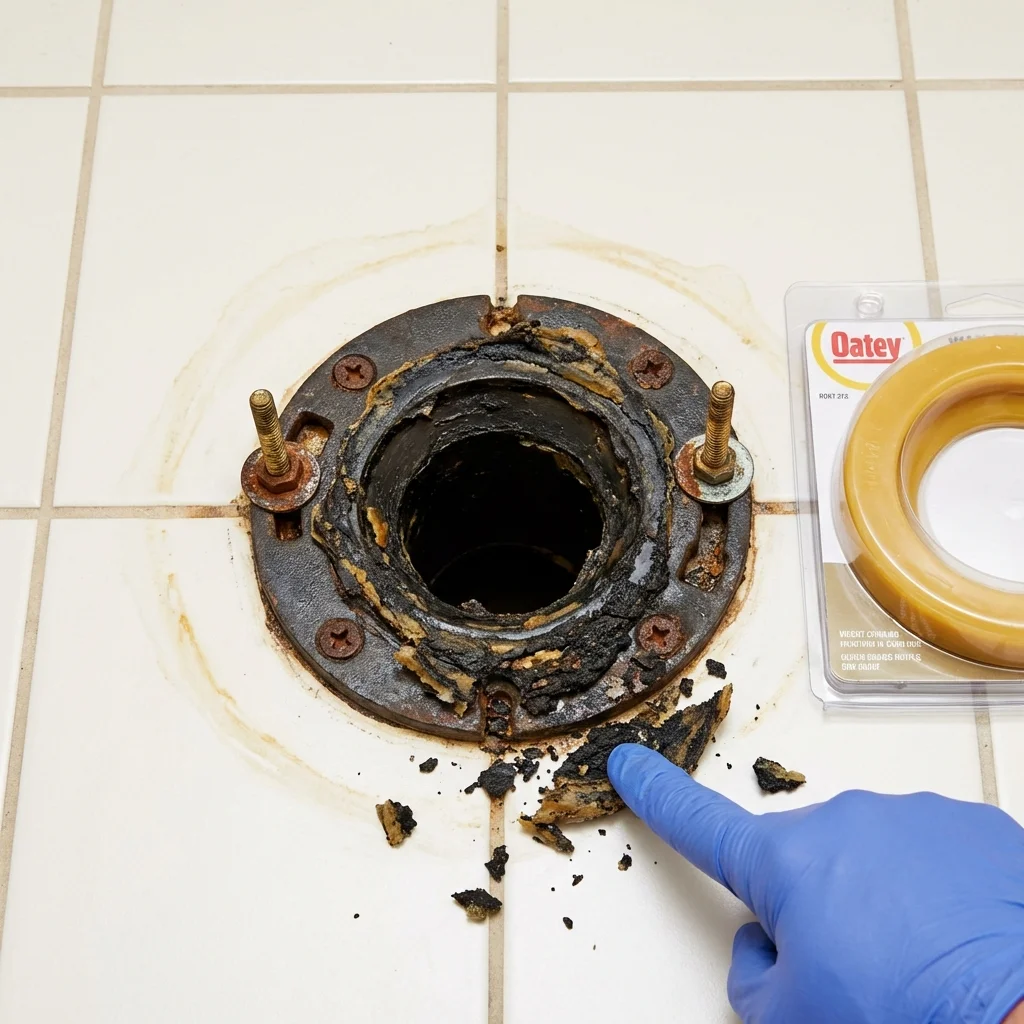 Failed wax ring showing water seepage at the base of a toilet in a Rowlett, TX home